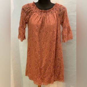 Small Maurice’s blush pink off the shoulder lined lace midi mini dress